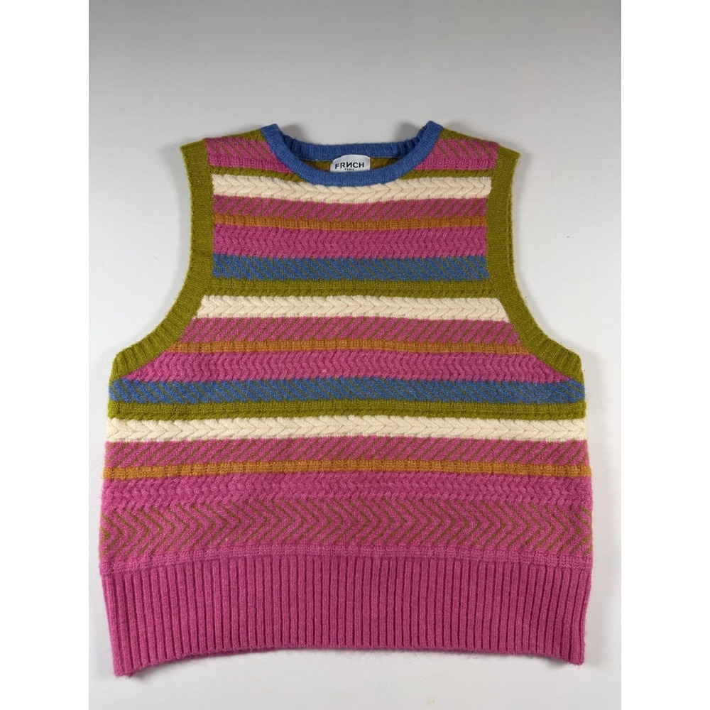 FRNCH PARIS Womens Sweater Vest Pullover Soft Textured Knit Multicolor Stripes L